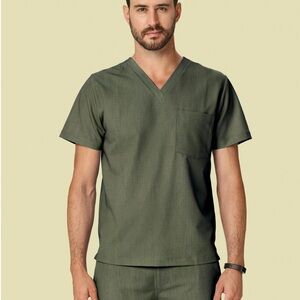 Men's Heather Olive Green V-Neck Scrub top
